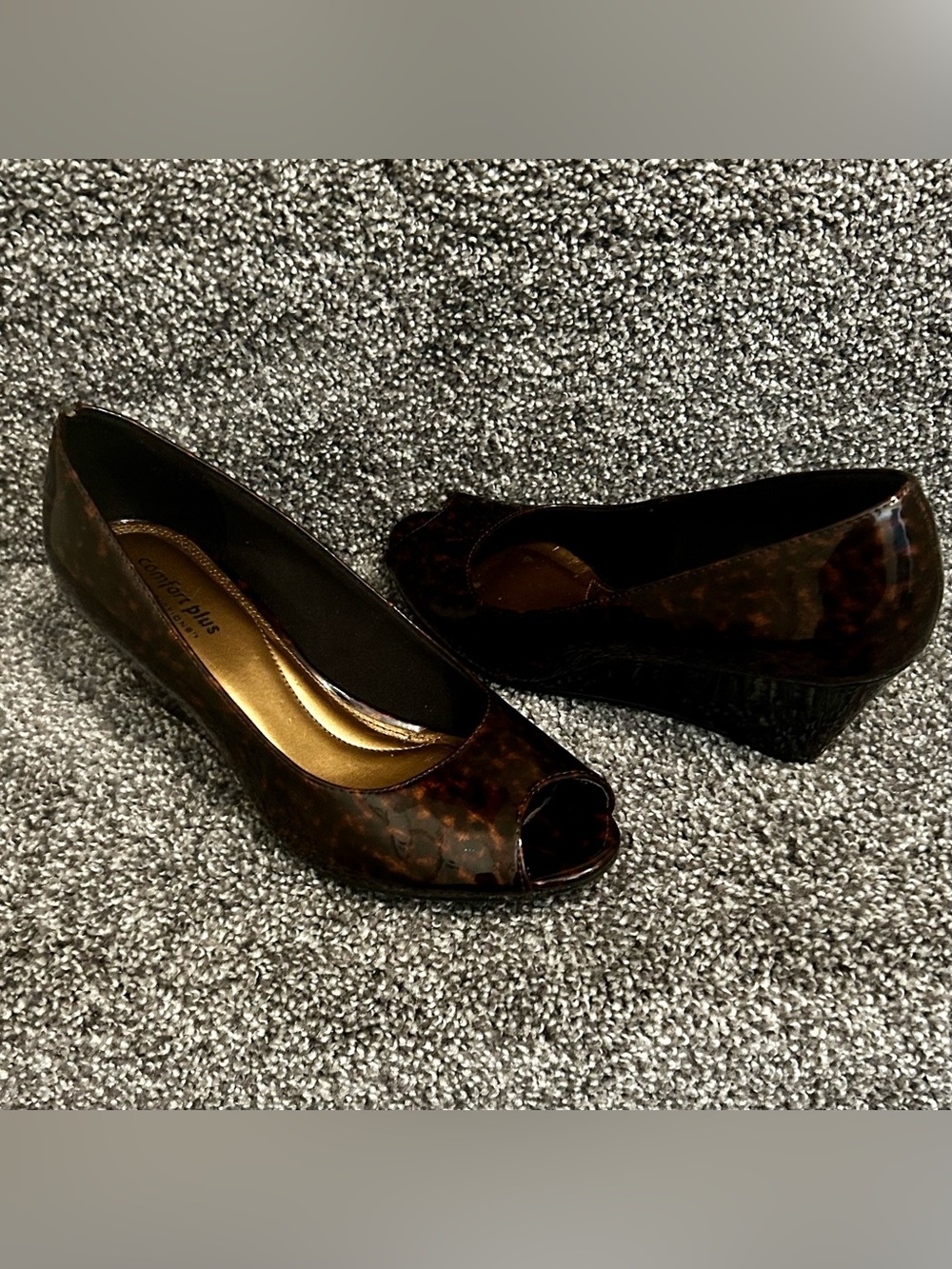 comfort plus by Predictions Brown Tortoiseshell Peep-Toe Wedges